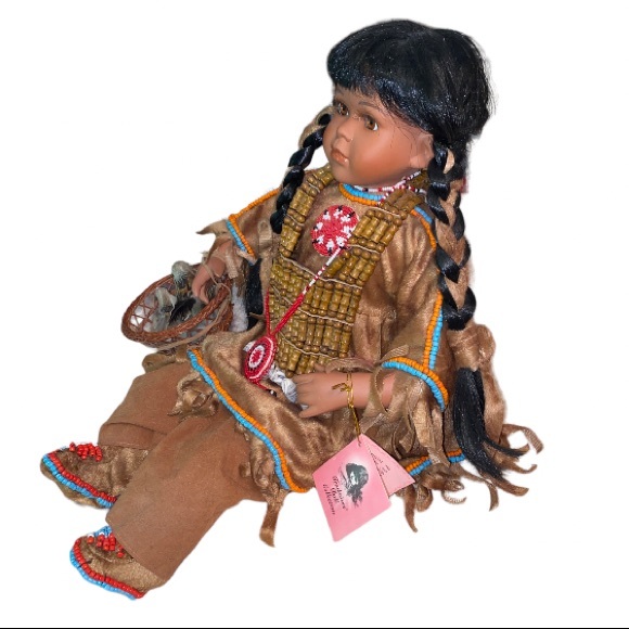 Authentic Hand Painted Native American Porcelain Doll - Picture 2 of 8